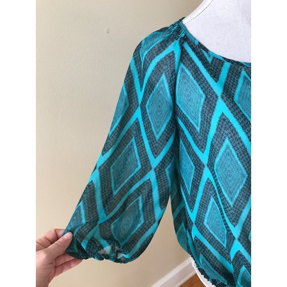 Pleione Black and Teal Tunic Blouse - Small - Picture 4 of 9